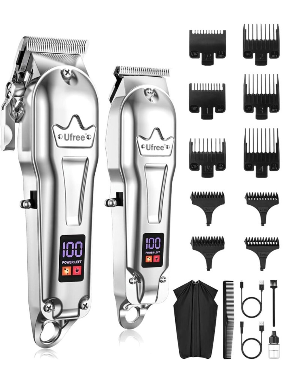 New Hair Clippers for Men, Cordless Trimmer Set with LED Display, Silver